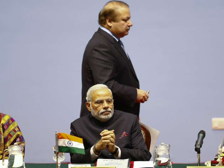 File pic of PM Modi and Nawaz Sharif at SAARC Summit in