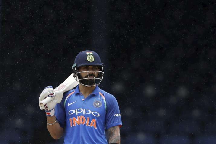 Virat Kohli in action during the 1st ODI against West