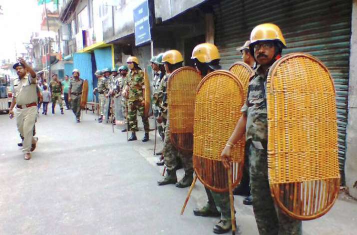 Security personnel during strike in Darjeeling on Wednesday