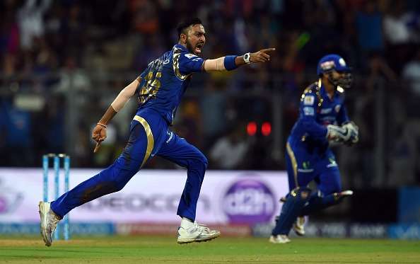 Krunal Pandya of MI celebrates after taking a wicket