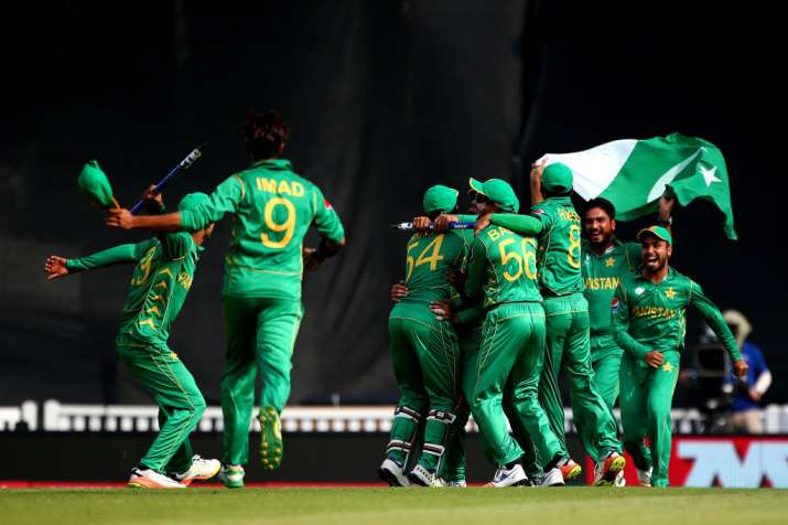 Pakistan team celebrate winning the ICC Champions Trophy
