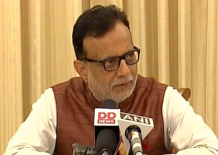 Revenue Secretary Hasmukh Adhia addressing media in New