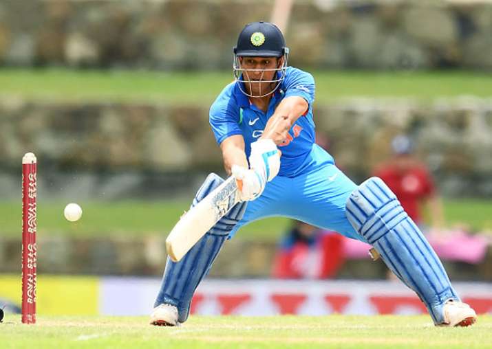 MS Dhoni in action during India's third ODI against West