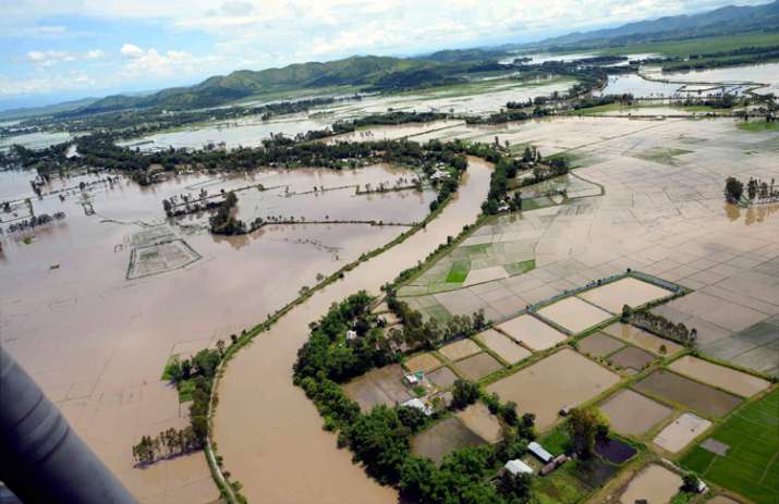 An aerial view of the flood affected areas in Imphal,