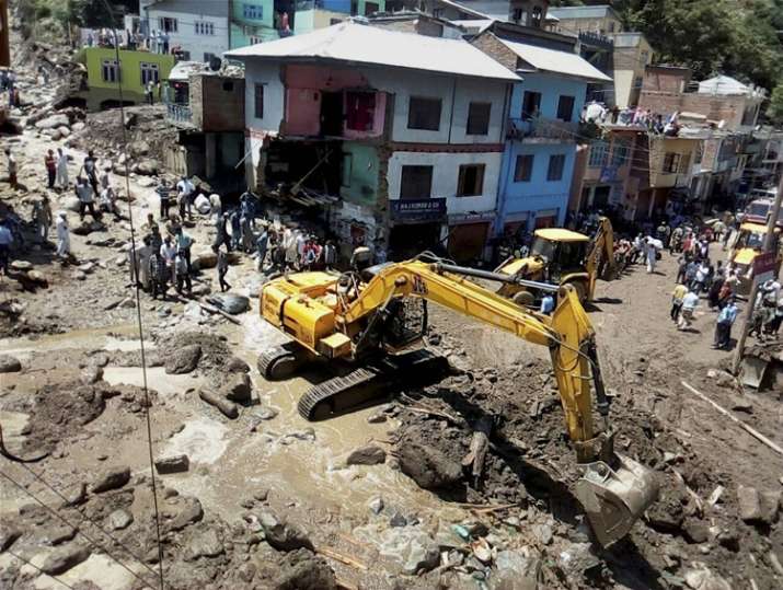 A flash flood washed away houses after a cloudburst at