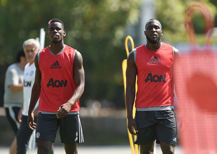 Paul Pogba and Romelu Lukaku in training session.