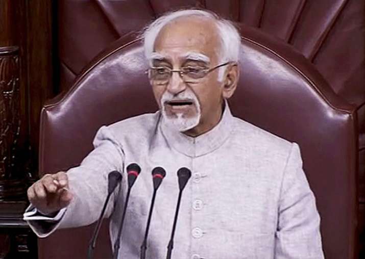 Hamid Ansari gestures while chairing his last session in