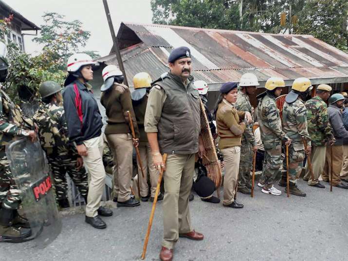Police personnel during Gorkhaland protests in Darjeeling