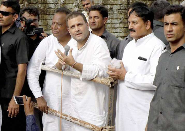 File pic - Rahul Gandhi interacts with the flood affected