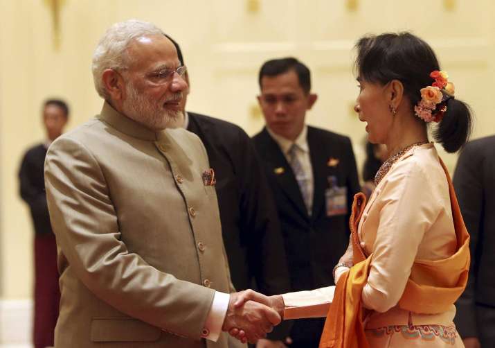 PM Narendra Modi with Myanmar's State Counsellor Aung San