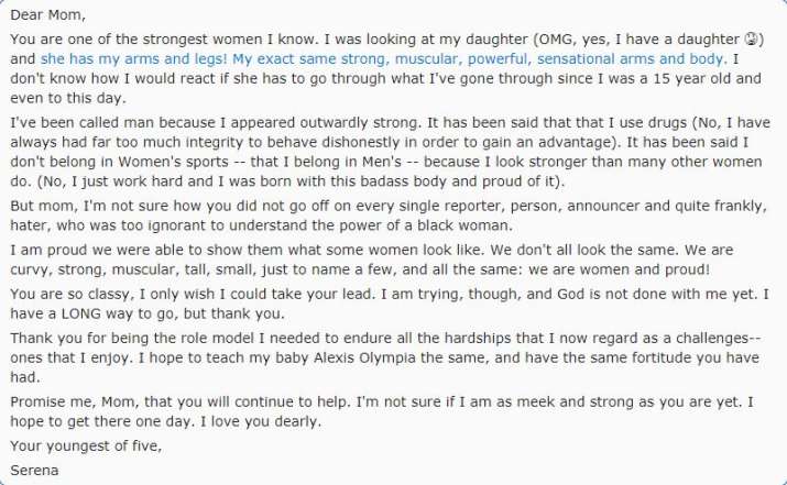 you reddit letter thank letter to emotional her Williams writes Serena an mom