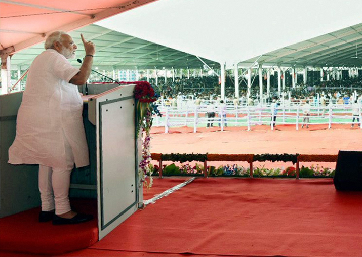 Prime Minister Narendra Modi addresses the gathering at