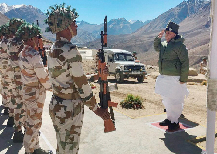 Rajnath Singh takES salute during his visit to ITBP Border