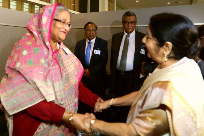 Sushma Swaraj meets Sheikh Hasina, no mention of Rohingya