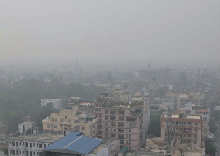 View of the city enveloped by heavy smog in Patna on