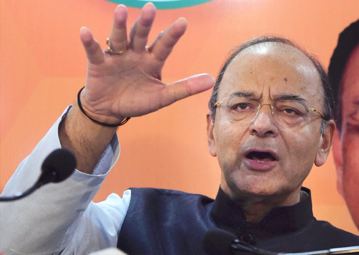 Arun Jaitley addresses a press conference in Amedabad