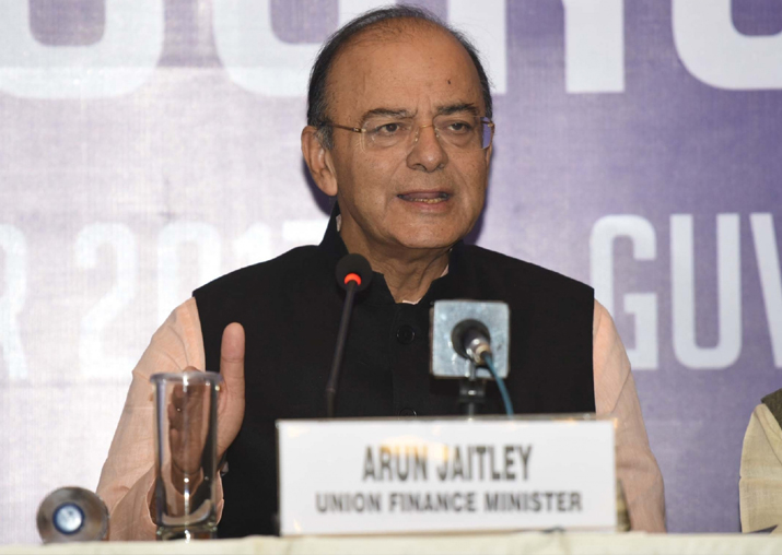 Arun Jaitley addresses a press conference after attending