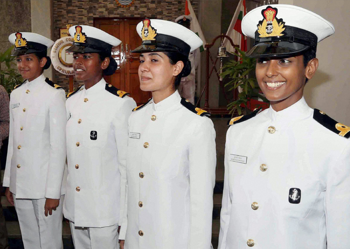 Women cadets who were inducted into the Indian Navy at