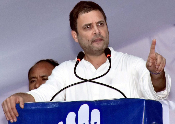Rahul Gandhi addresses during a public meet for gujarat