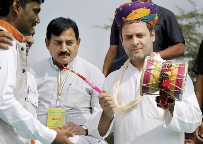 File pic - Rahul Gandhi plays a musical instrument at an