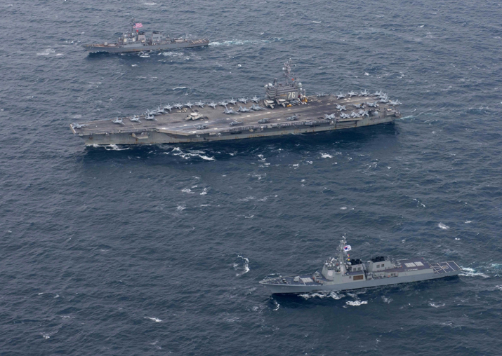 File pic - The USS Ronald Reagan aircraft carrier conducts