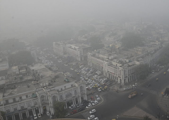 An arial view of the Central Delhi after thick layer of