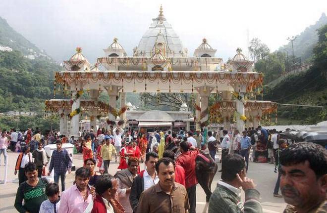 Pilgrims on their way to the Vaishno Devi temple in Katra,