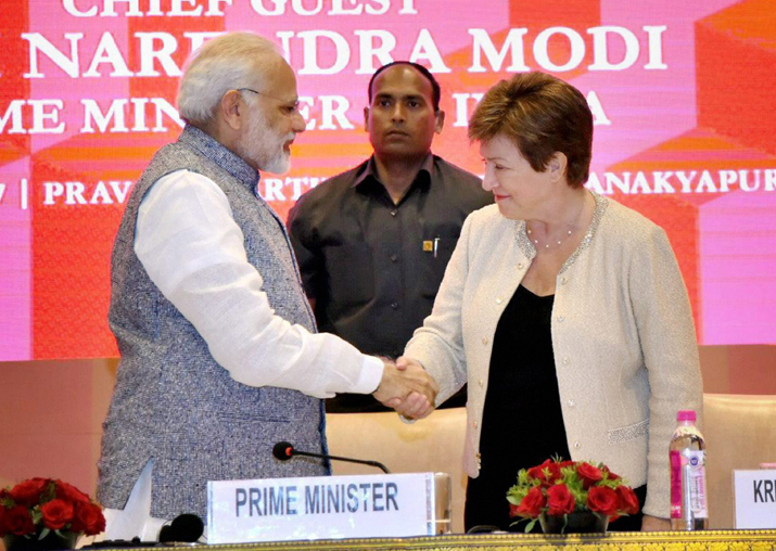 PM Modi shakes hands World Bank CEO Kristalina Georgieva at
