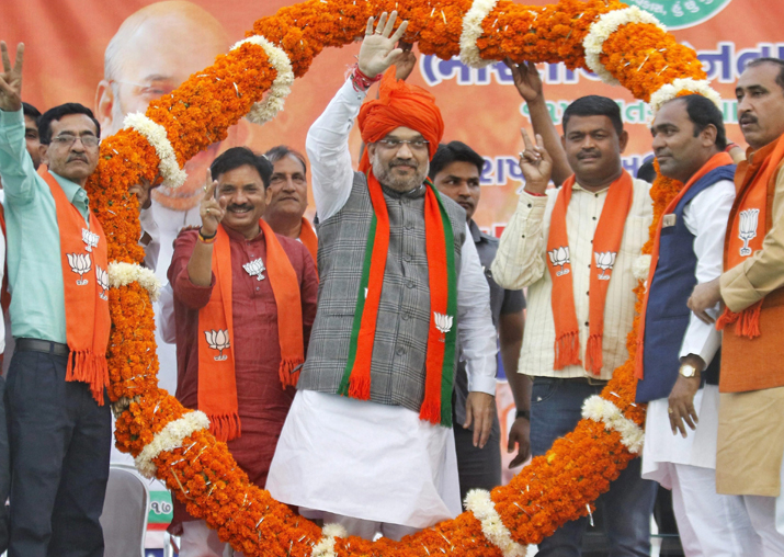 Amit Shah during an election campaign rally in Gujarat