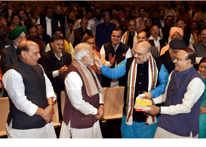 Rajnath Singh, PM Modi, Amit Shah and Ananth Kumar at the