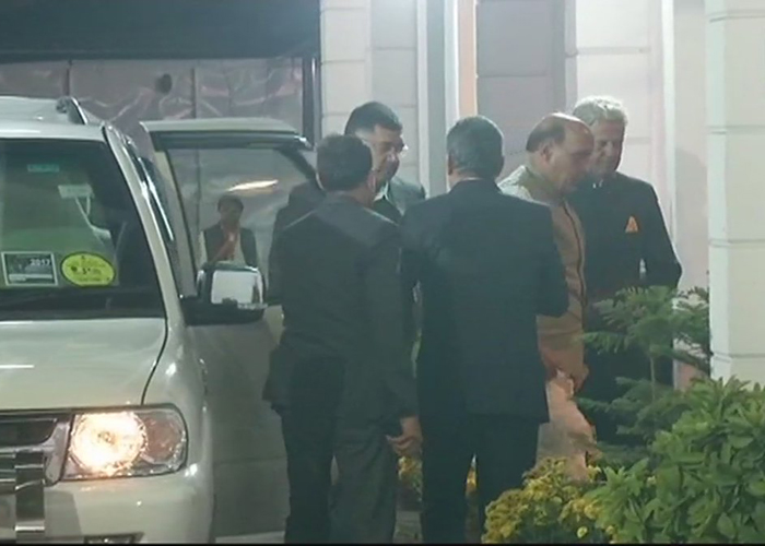 Home Minister Rajnath Singh arrives at BJP headquarters in