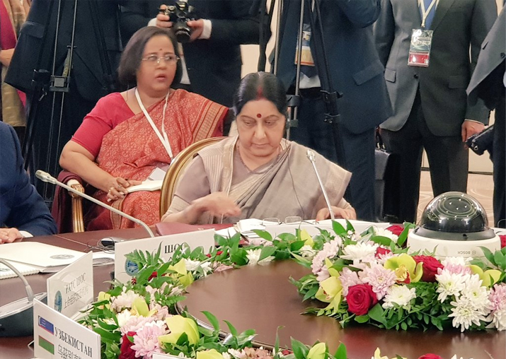 Sushma Swaraj speaking at the restricted session of the