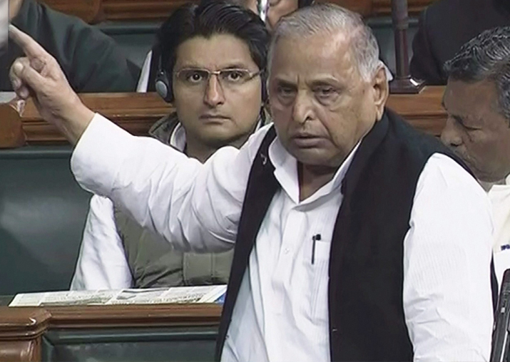Samajwadi Party leader Mulayam Singh Yadav speaks in the