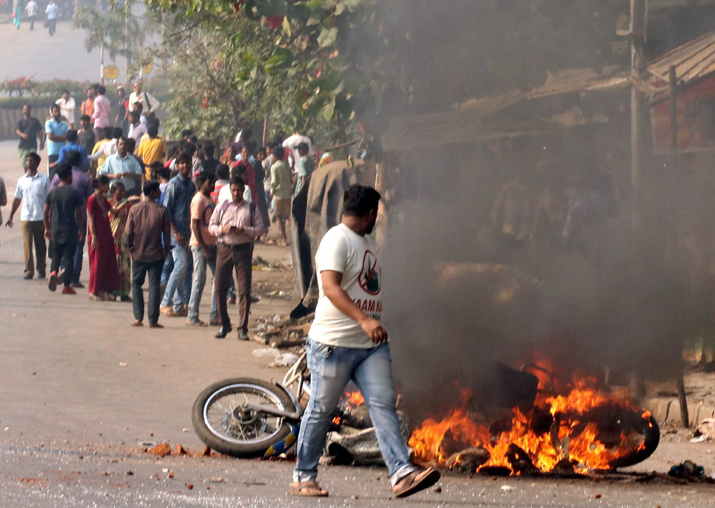 A file image of Dalit protesters burning vehicles at