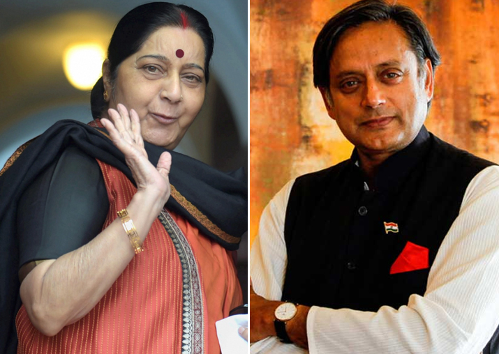 File pic - Sushma Swaraj, Shashi Tharoor spar in Lok Sabha
