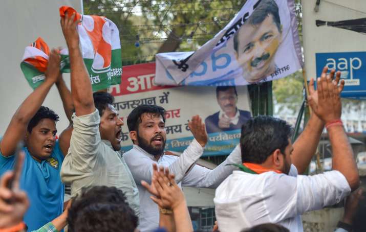 Indian Youth Congress activists protest against Kejriwal
