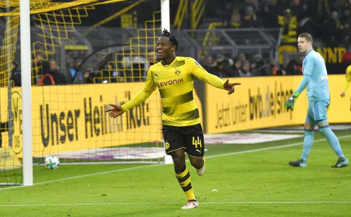 India Tv - Michy Batshuayi celebrates after scoring for Dortmund