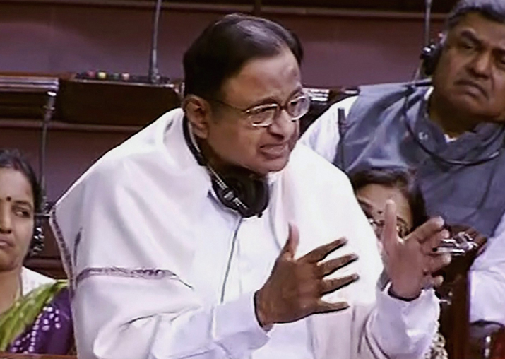 P Chidambaram speaks in the Rajya Sabha during the ongoing