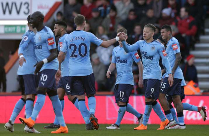 India Tv - Newcastle players celebrate after scoring