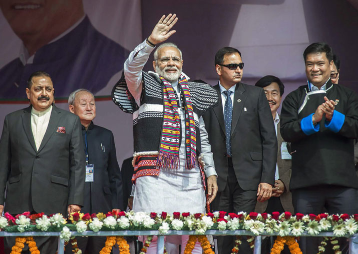 PM Narendra Modi arrivas to inaugurate the Dorjee Khandu