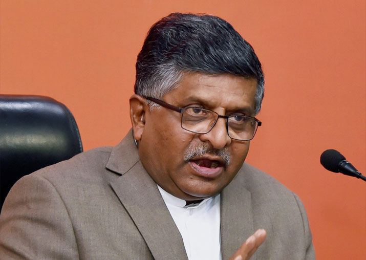Union Law Minister Ravi Shankar Prasad addresses a press
