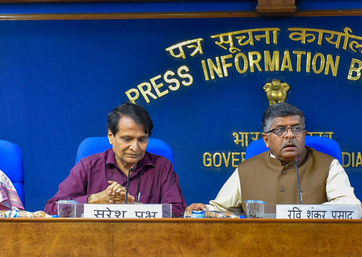 Union ministers Suresh Prabhu, Ravi Shanker Prasad during a