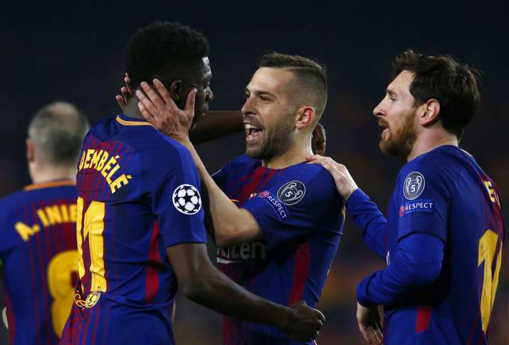 India Tv - Messi set up Dembele's first UCL and Barca goal.