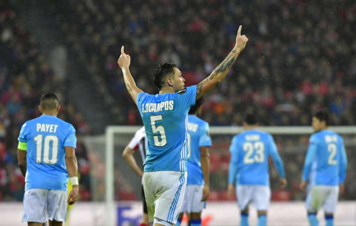 India Tv - Marseille players celebrate after scoring
