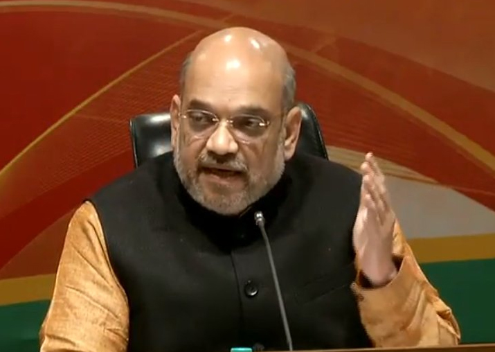 BJP president Amit Shah addressing media in New Delhi