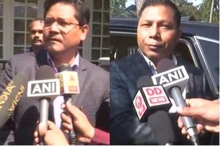 NPP leader Conrad Sangma and Congress leader Mukul Sangma -