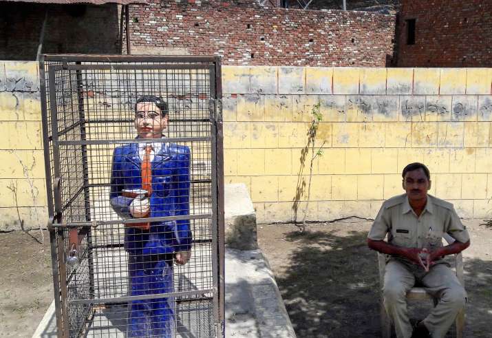 Badaun: A statue of Dr Bhimrao Ambedkar locked in an iron
