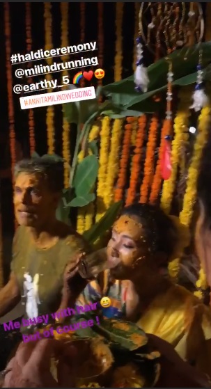 India Tv - Ankita Konwar and Milind Soman's Haldi ceremony. 