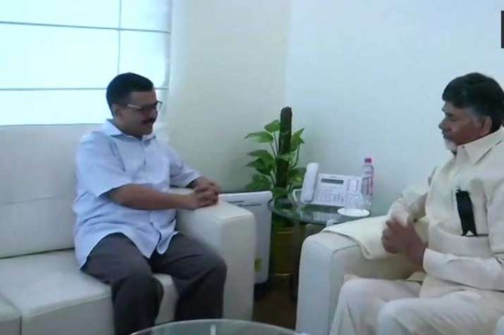 Delhi Chief Minister Arvind Kejriwal with TDP chief
