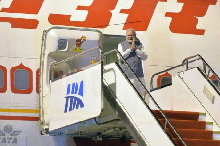 PM Modi arrives at the airport in Wuhan, central China's